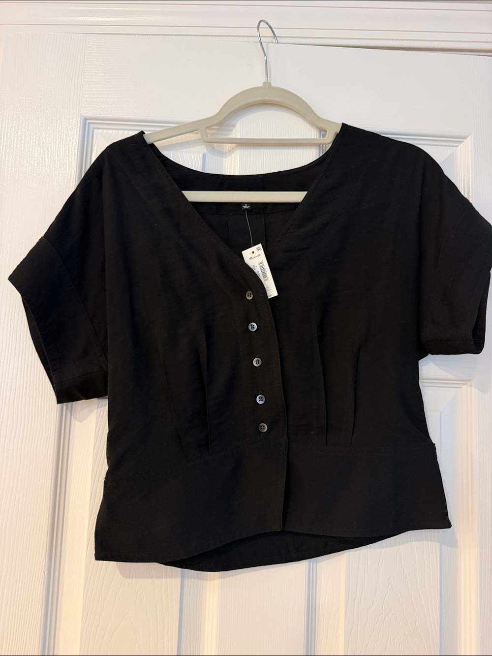Madewell Black Button-Front V-Neck Crop Blouse